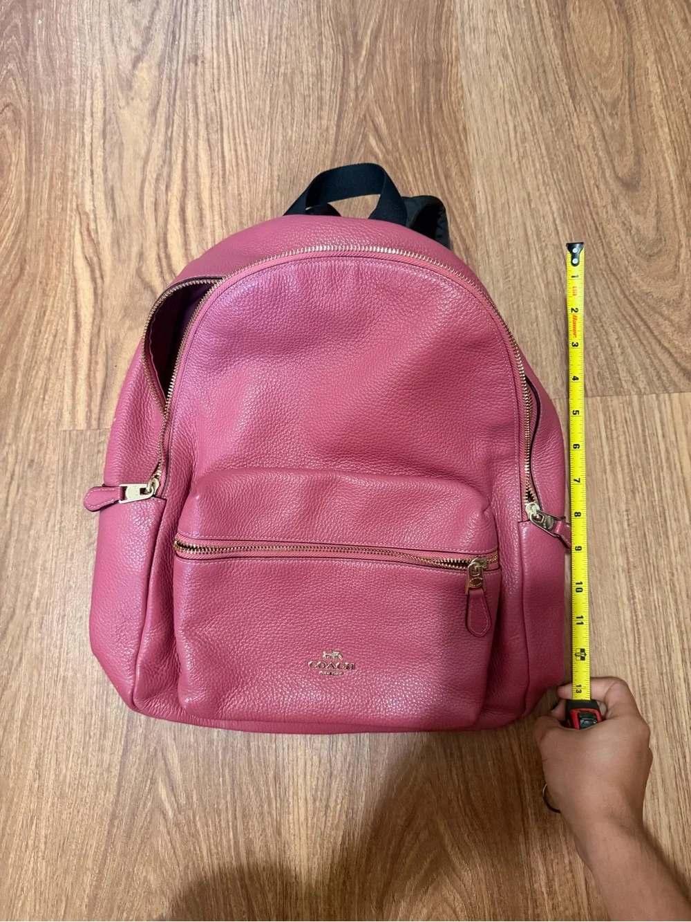 Coach Rose Pink Pebbled Leather Backpack with Gold Hardware